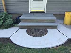 2 step stoop step concrete face veneer bluestone top flagging round cement walkway landing